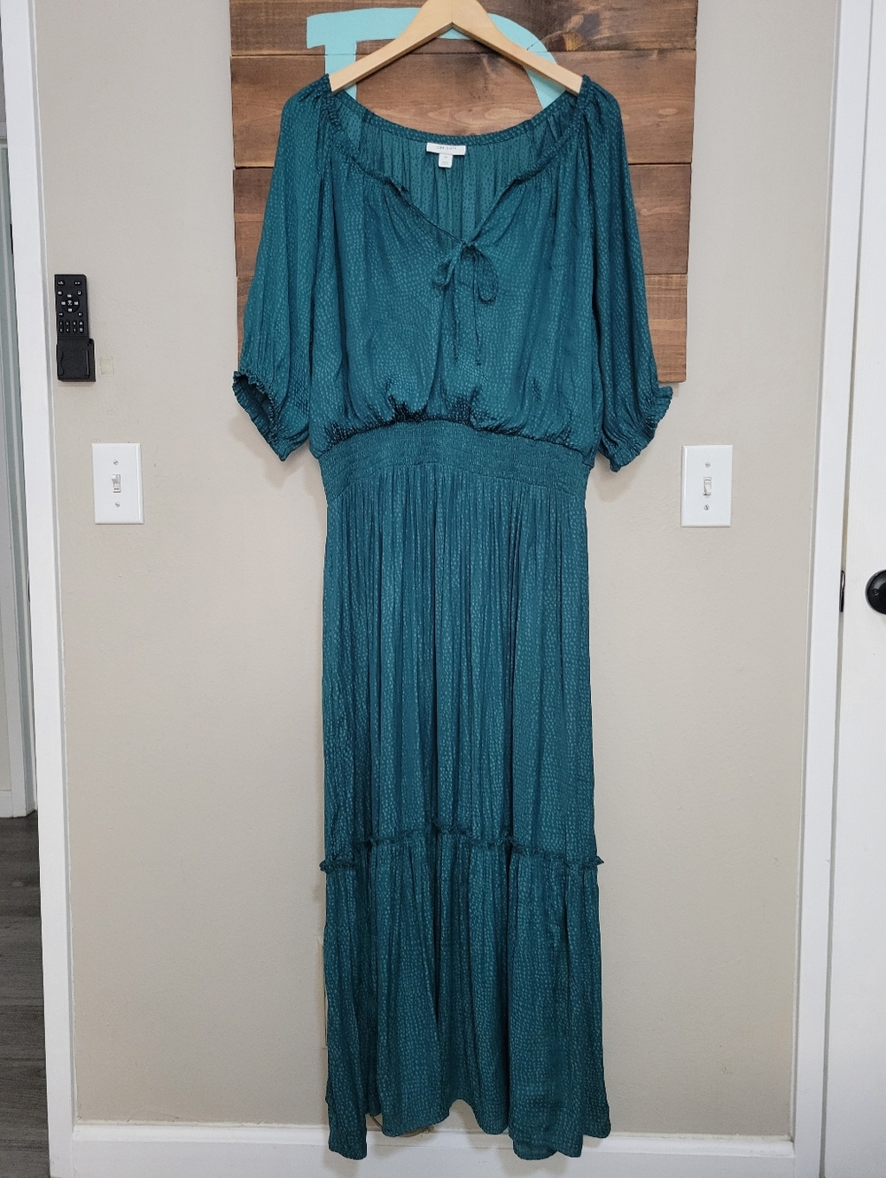 On 34 Peasant Dark Forest Green Maxi Dress with Smocked Waist Size 2x
